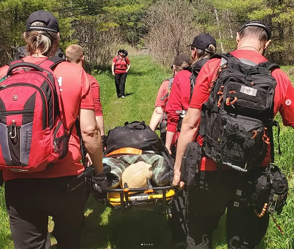 Group of volunteer rescuers during a training exercise